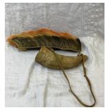 Powder horn & Native American headdress