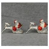 Pair Santa in sleigh ornaments