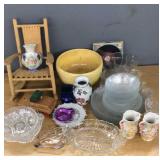 Collectors lot, glass, wicker doll chair