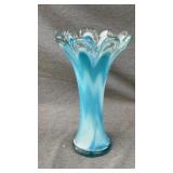 11" MC blue swung glass vase