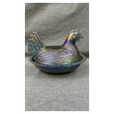 7" Carnival glass hen on nest