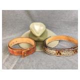 Tooled leather belts w/ hat
