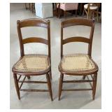 Pair cane seat wooden chairs