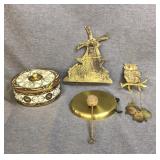 Brass lot Gong, owl wind chime, etc
