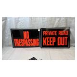2 metal signs keep out no trespassing