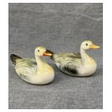 Pair 1950s porcelain tufted ducks