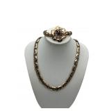 Vintage gold tone rhinestone necklace bracelet set