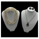 MC pewter rose & shell necklace earring sets