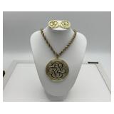 Lisner scroll medallion necklace & earring set