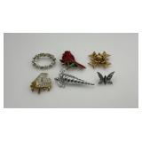 6 vintage brooches-onyx, pearl, etc