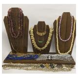 16 vintage necklaces-stone, celluloid etc