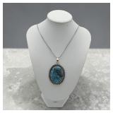 Turquoise medallion silver necklace