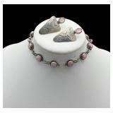 Sterling silver pink opal bracelet earrings