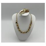Coro gold & topaz rhinestone brooch & necklace