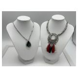 Lucite emerald smoke & teardrop necklaces