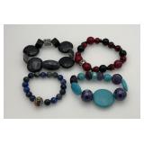 4 glass beaded bracelets-turquoise, onyx etc