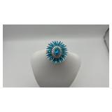 Aquamarine blue starburst crystal brooch