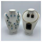 black cabachon, faceted ball necklace earring sets