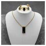 Vintage black onyx necklace earrings ring