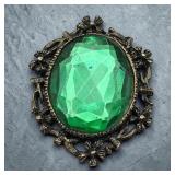 Emerald faceted crystal oval brooch