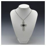 Gothic black oval cabachon cross necklace