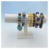 6 turquoise, ball, stone etc bracelets