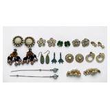 12 pairs vintage earrings pearl, turquoise etc