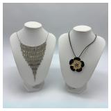 MC Silver flapper girl & enamel necklaces