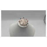 Turquoise rhinestone peacock brooch