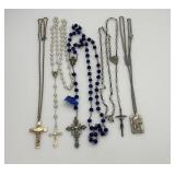 Old religious rosaries and cross necklaces lot
