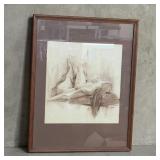 Signed charcoal Art nouveau portrait