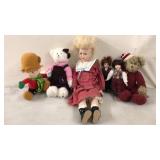 Porcelain Dolls and Plush Lot