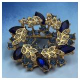 Cobalt blue crystal brooch