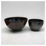 2 signed pottery bowls 8' & 6'
