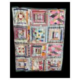 Early hand stitched block pattern quilt 58x74