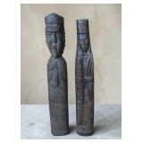 20' Pair tribal hand carved grave posts