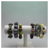 6 glass, stone, lucite ball bracelets