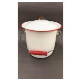 Vintage Enamelware Chamber Pot with Lid