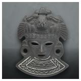 7' MC Aztec black pottery tribal mask wall hanging