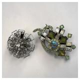 2 old crystal rhinestone brooches
