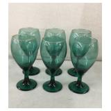 6 Gold Rimmed Aqua Stem Glasses 7'