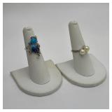 2 Sterling rings enamel & pearl