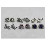 6 pairs vintage rhinestone & pearl earrings