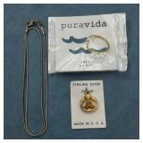 Sterling silver necklace, ring & charm