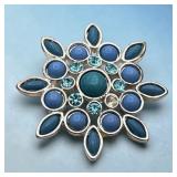 Turquoise cabochon & rhinestone brooch