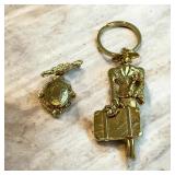Locket brooch and gold tone keychain