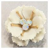 Mcm Enamel Flower brooch, 3 Opalescent stones