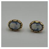 Vintage blue cameo earrings