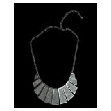 Silver Tone Shiny Textured Bib Necklace