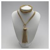 Hollywood Regency brass tassel necklace bracelet
